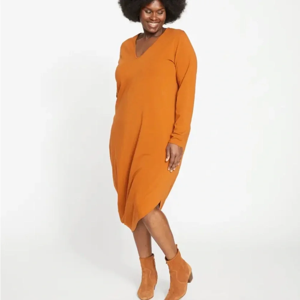 UNIVERSAL STANDARD ICONIC GENEVA V-NECKLINE DRESS ( SZ 10-12 ) CARAMEL CAFE - Picture 4 of 11